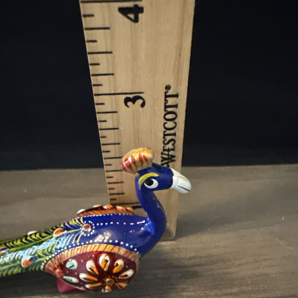 Hand Painted Metal Peacock Statue Folk Art Figurine 6" - Picture 11 of 11